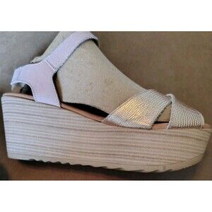 Camela Platform Wedge Sandals Size 39 Made In Spain Tan Buckle Genuine Leather